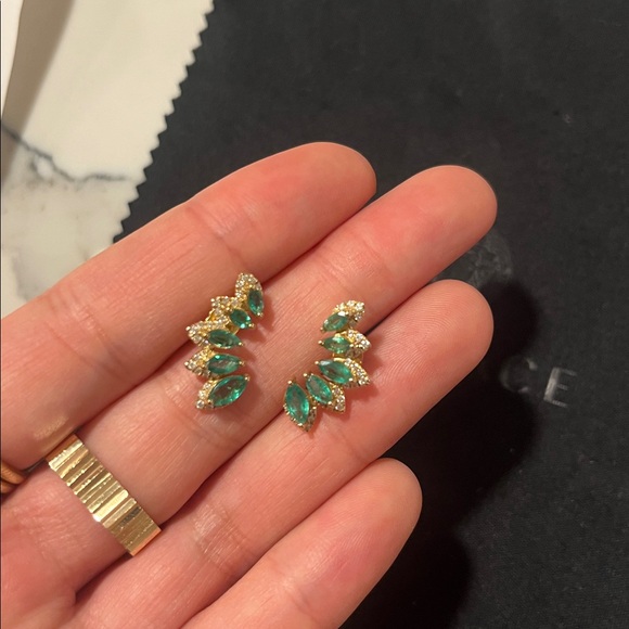 Jewelry - Bloomingdales Emerald earrings with diamond in 14k gold brand new with receipt